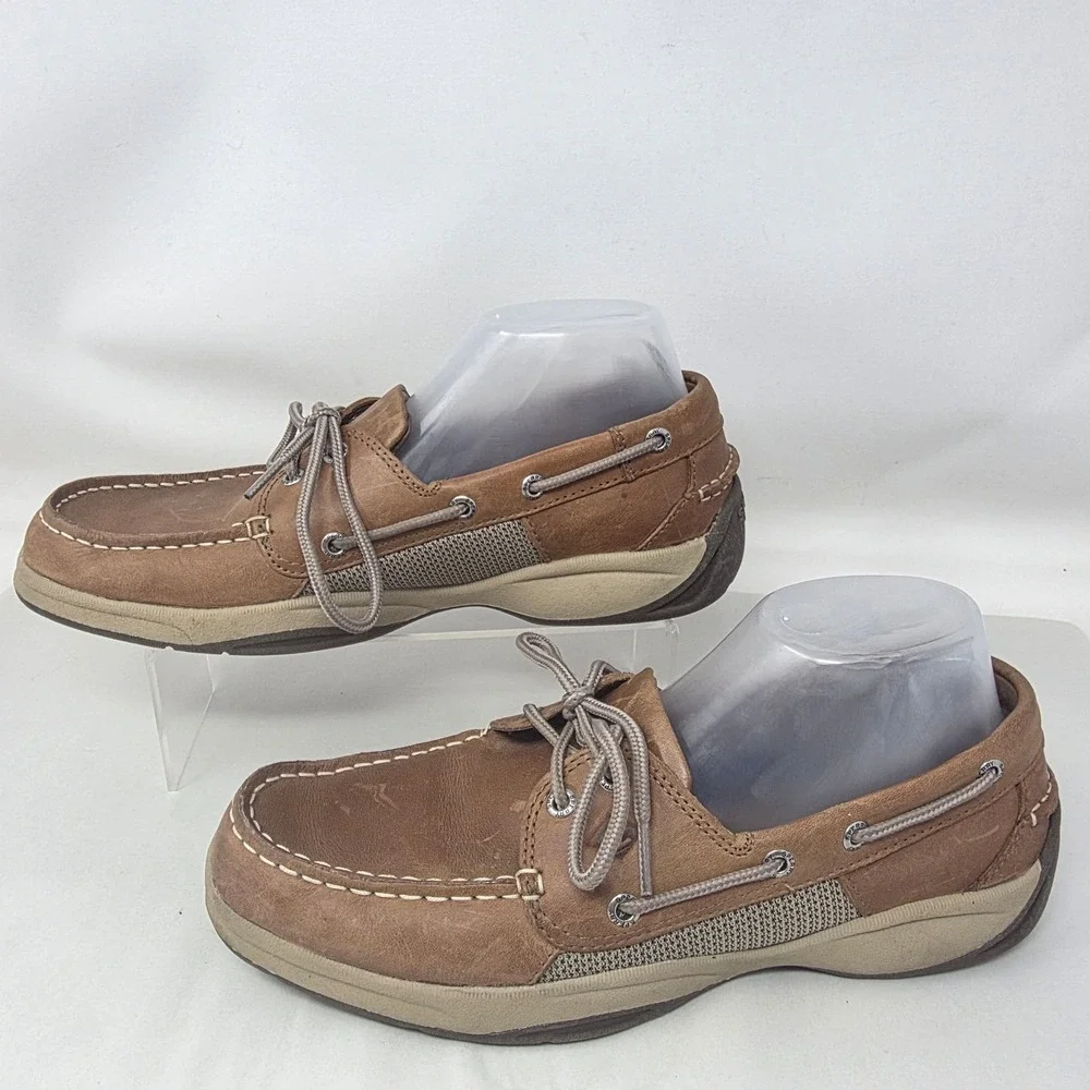 Sperry Billfish Boat Shoes Mens 9 M Tan Leather Mesh Loafers STS22664 Good